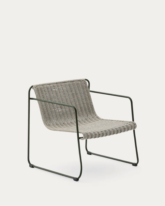 Sillón apilable Maurina de acero galvanizado verde y cuerda crudo y gris