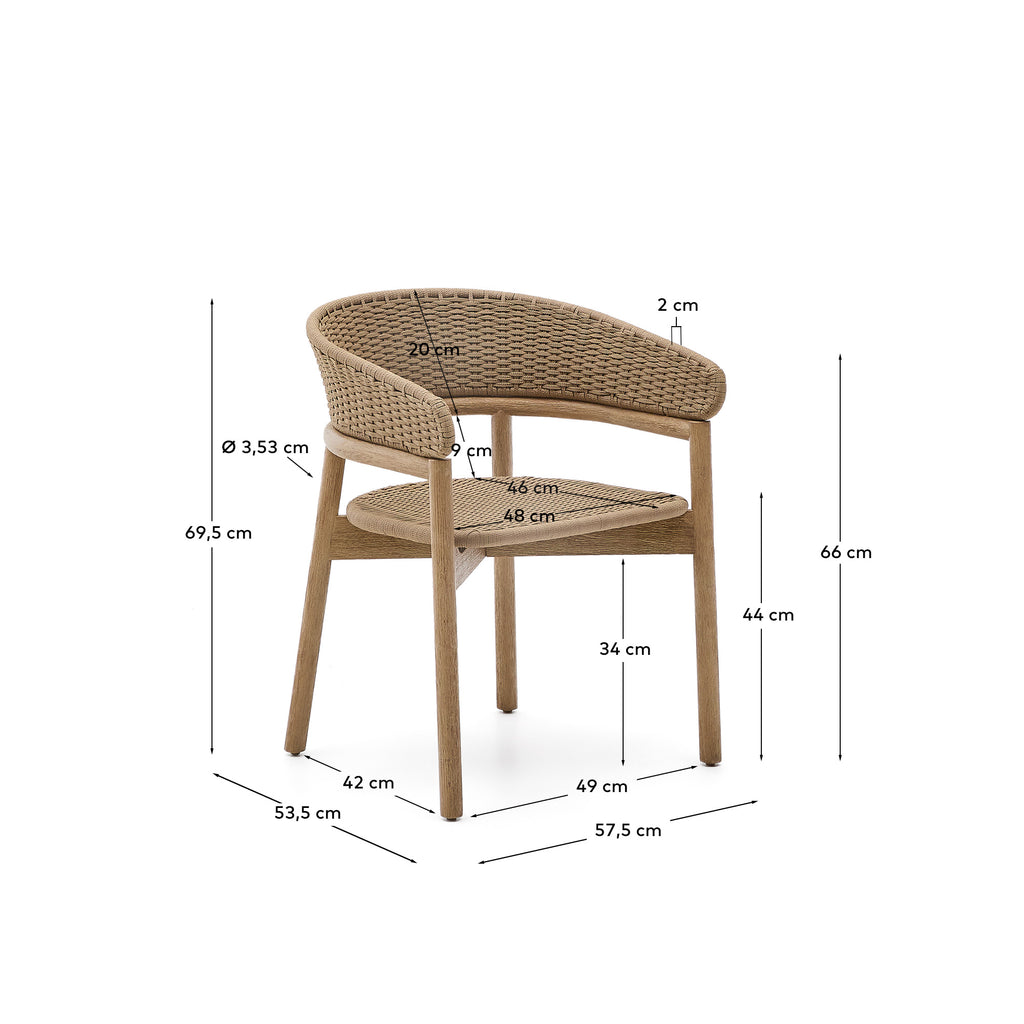 Silla Arinella de madera maciza de acacia acabado tono natural y cuerda beige FSC 100%