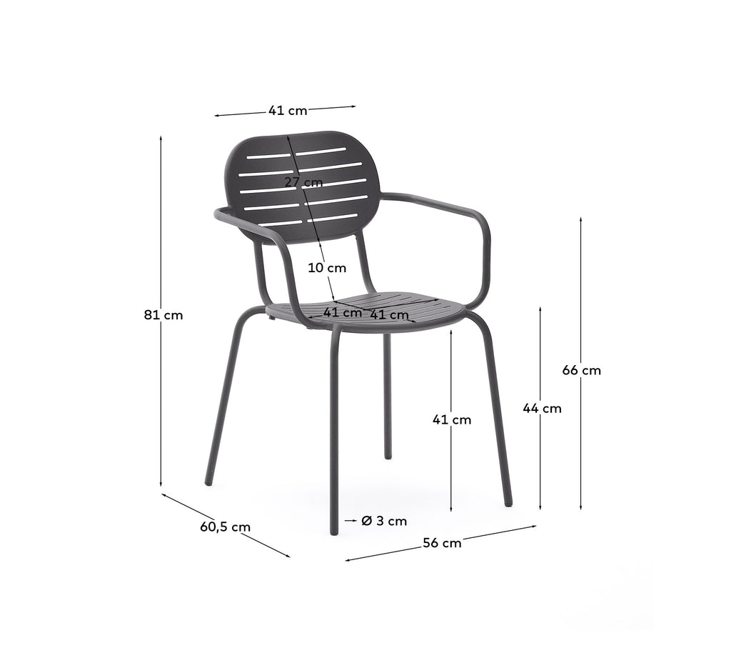 Cadira apilable d’exterior amb reposabraços Brai d’acer galvanitzat gris fosc