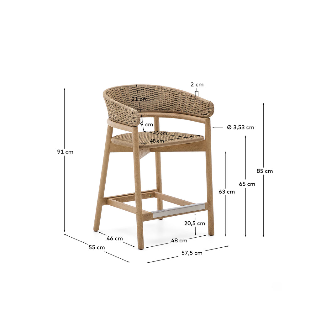 Tamboret Arinella de fusta massissa d'acàcia amb acabat en to natural i corda beige 65 cm FSC 100%