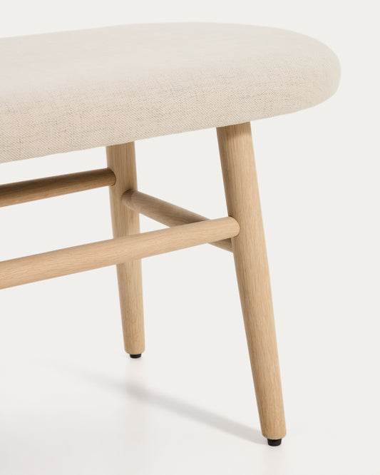 Banco Helda de chenilla beige y madera maciza de roble FSC Mix Credit 122 cm 