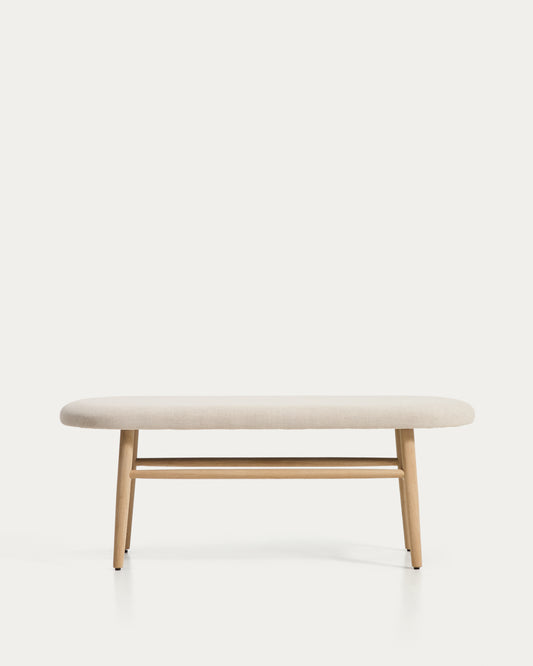 Banco Helda de chenilla beige y madera maciza de roble FSC Mix Credit 122 cm 