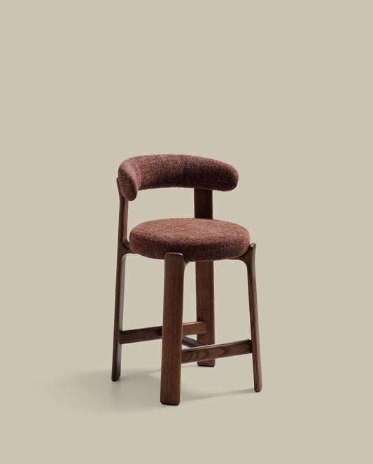 Tabouret Granite en tissu chenille marron et bois de frêne avec finition ton noyer FSC 100 % 65 cm