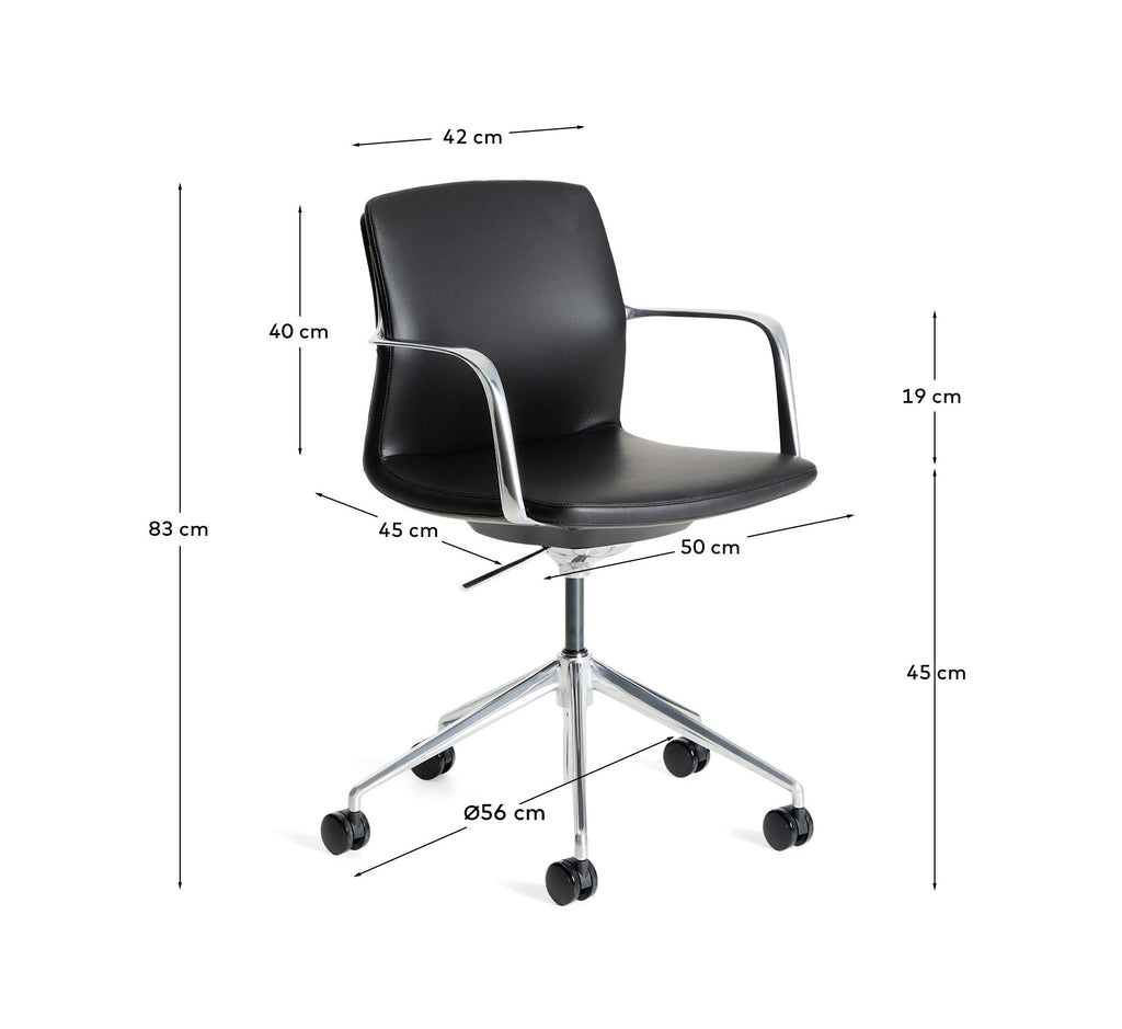 Silla de escritorio Nerlan de piel sintética negro y estructura de aluminio