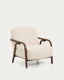 Butaca Sylo de chenilla beige y madera maciza de fresno con acabado tono nogal FSC 100%