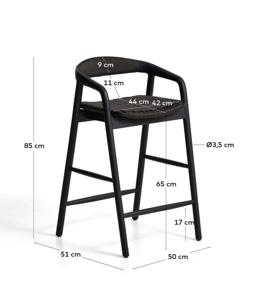 Tamboret Derile de fusta massissa de roure acabat negre i corda de paper negra FSC 100% 65 cm