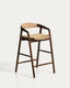 Tabouret Derile en bois de chêne avec finition noyer et corde en papier beige FSC Mix Credit 65 cm