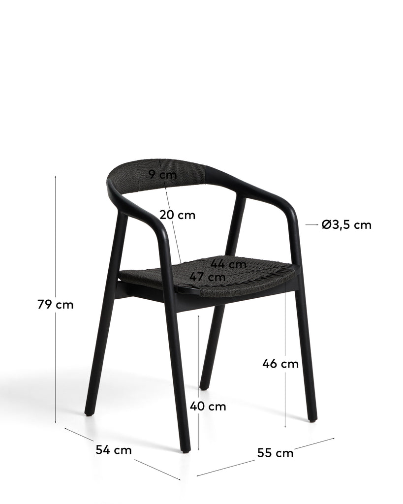 Cadira Derile de fusta massissa de roure acabat negre i corda de paper negra FSC Mix Credit