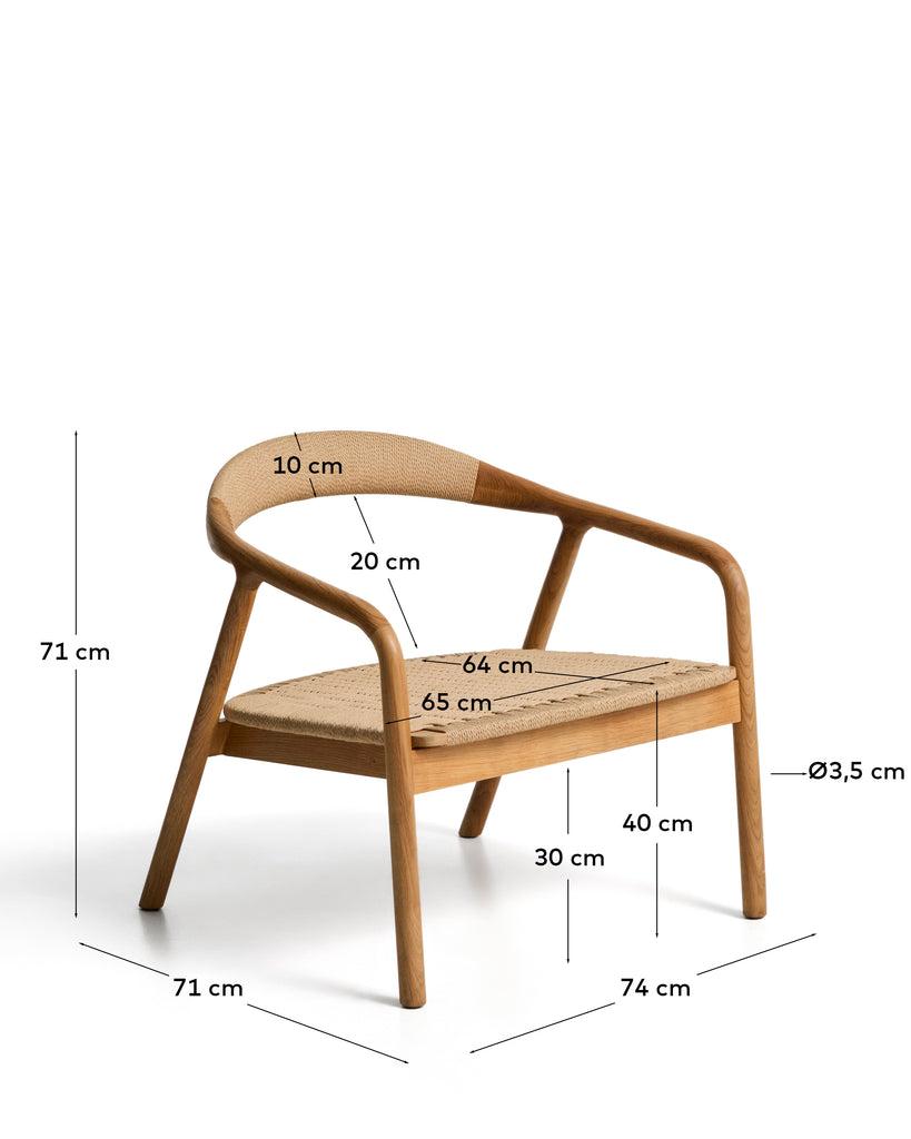 Butaca Derile de fusta massissa de roure acabat en to natural i corda de paper beix FSC 100%
