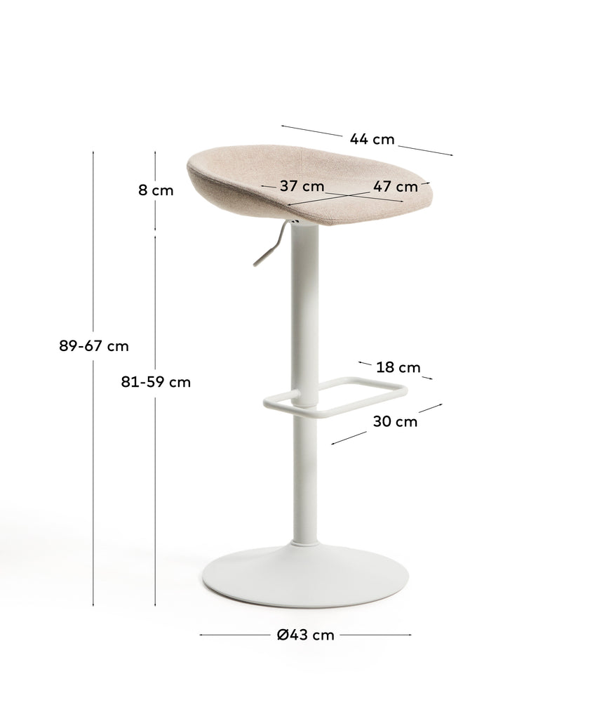 Taburete Danua de xenilla beix i acer blanc mat 68-89 cm FSC 100%