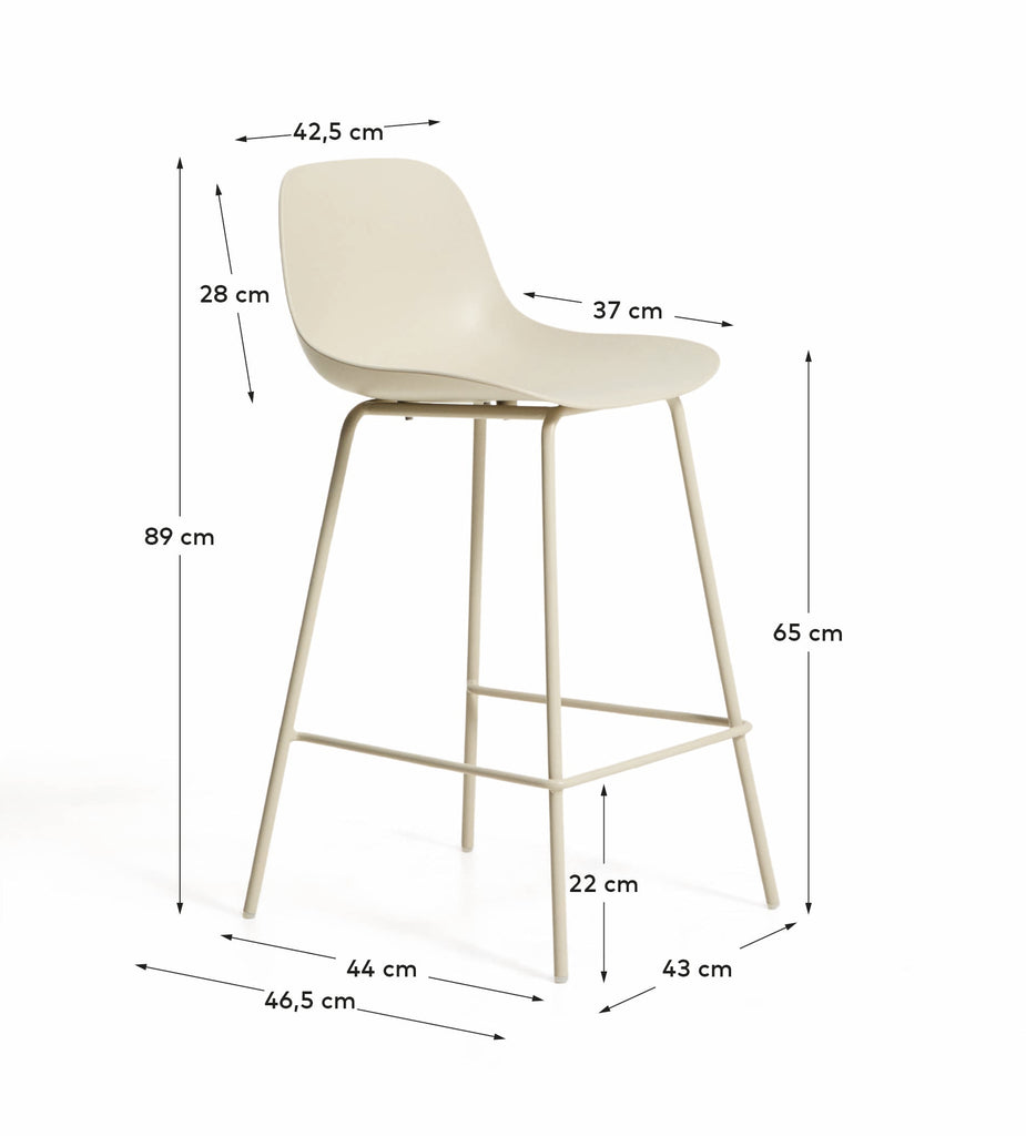Tamboret Altea beix i potes d’acer amb acabat beix 65 cm