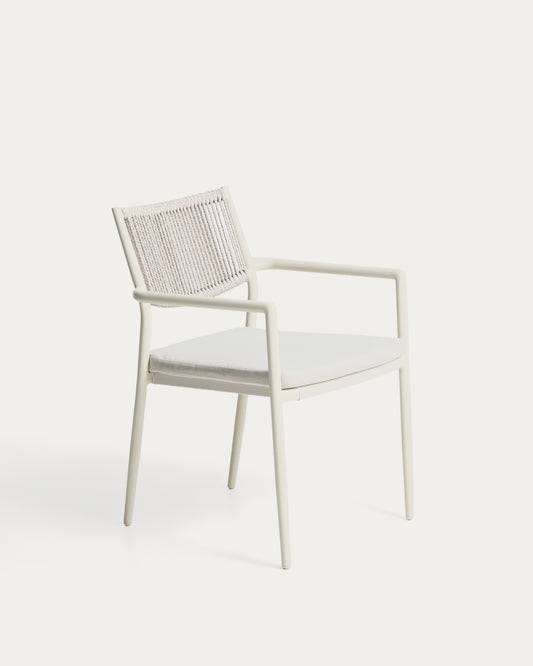 Silla apilable de exterior Argasi de aluminio crudo y cuerda sintética gris