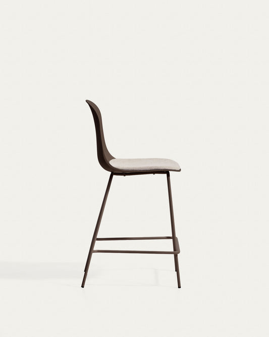 Tabouret Debari avec coussin en chenille et pieds en acier finition marron 65 cm