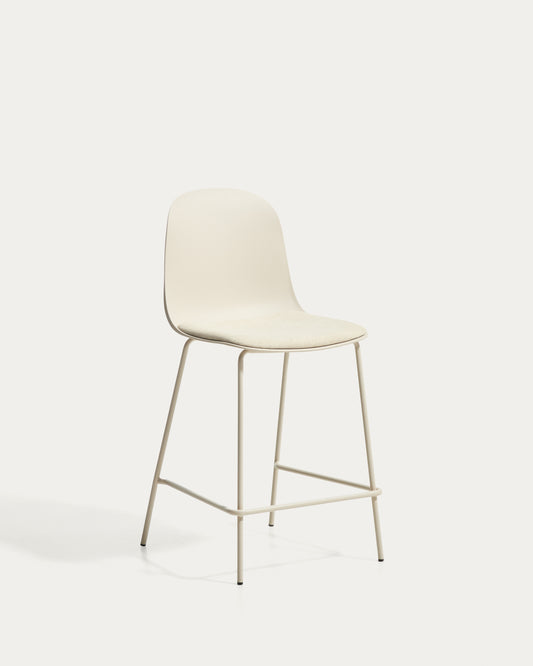 Tabouret Debari avec coussin en chenille et pieds en acier finition beige 65 cm