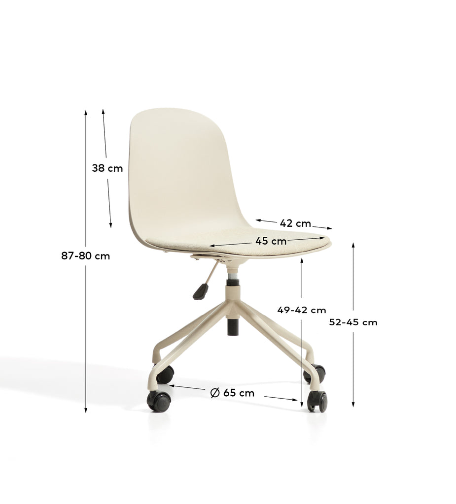 Silla de escritorio Debari con cojín de chenilla y patas de acero con acabado beige 