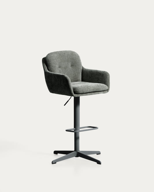 Tabouret pivotant Lexa en chenille verte avec pieds en acier finition verte