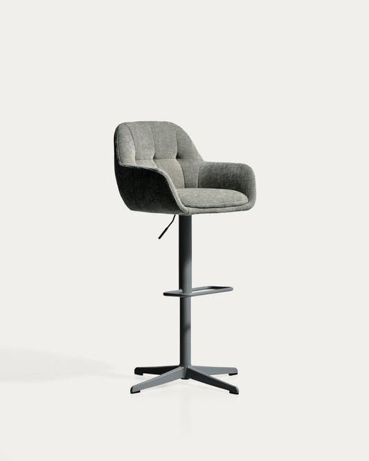 Tabouret pivotant Dorina en chenille verte avec pieds en acier finition verte