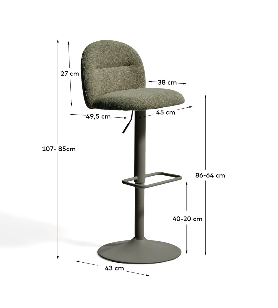 Tamboret Arino de xenilla verda i potes de metall verd de 65 cm