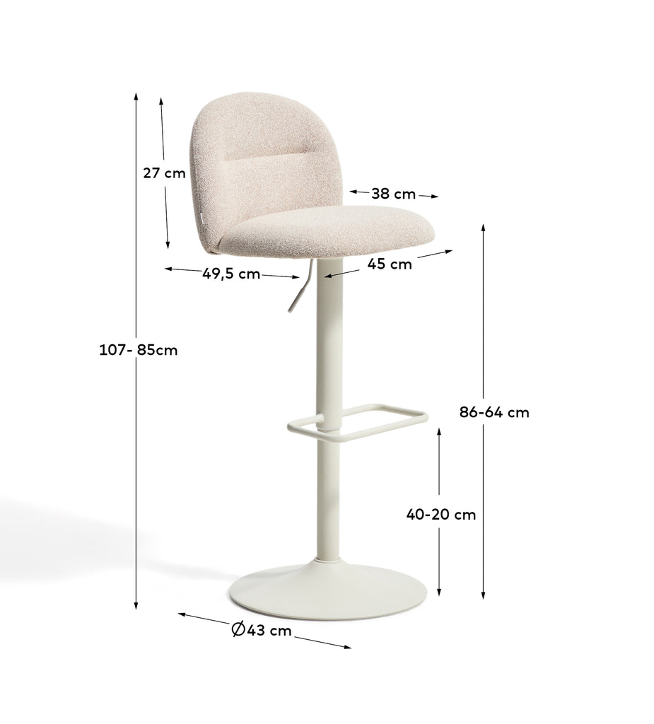 Tamboret Arino de xenilla beix i potes de metall beix de 65 cm