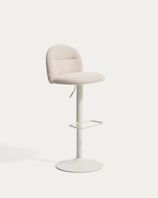 Tabouret Arino en chenille beige et pieds en métal beige 65 cm