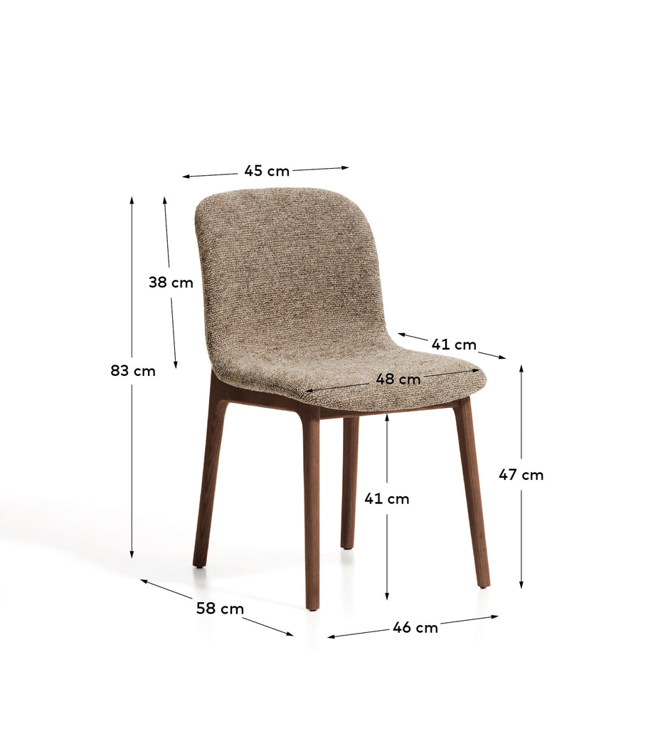 Silla Elnor de chenilla marrón y patas de madera maciza de roble acabado nogal