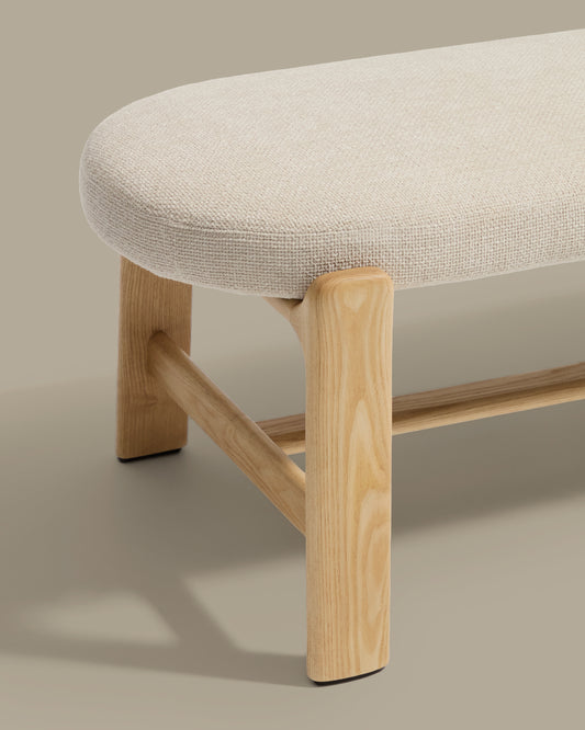 Banc Granite en chenille beige et bois de frêne avec finition ton naturel 120 cm FSC 100 %