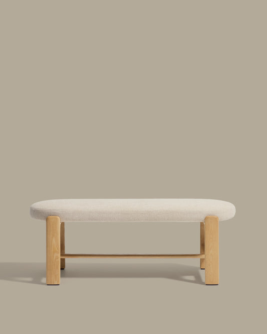 Banc Granite en chenille beige et bois de frêne avec finition ton naturel 120 cm FSC 100 %