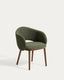 Silla Maina de chenilla gruesa verde y patas de madera maciza de fresno con acabado tono nogal FSC Mix Credit