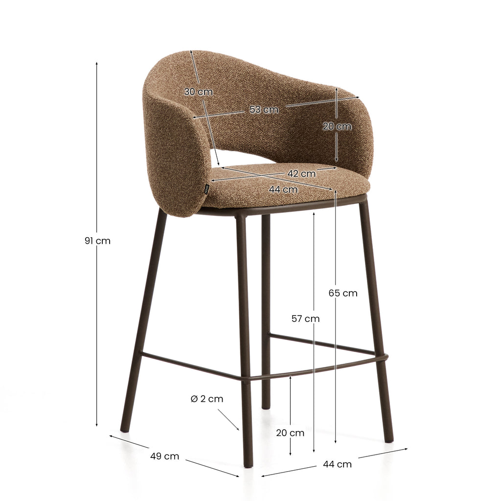 Tamboret Maina de xenilla gruixuda marró i potes d'acer amb acabat marró FSC Mix Credit 65 cm