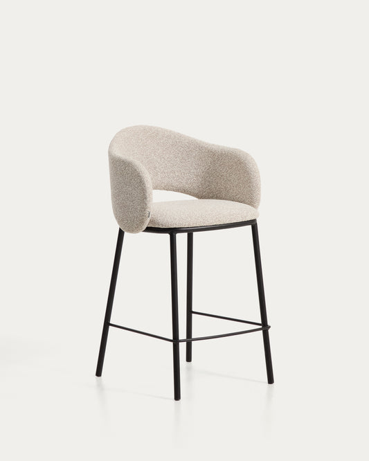 Tabouret Maina en chenille épaisse beige avec pieds en acier finition noire FSC Mix Credit 65 cm