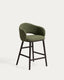 Tabouret Maina en chenille épaisse verte et pieds en bois de frêne massif avec finition ton ébénisé, FSC Mix Credit 65 cm