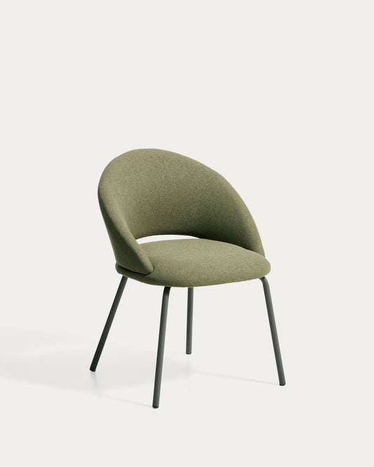 Chaise Bonali en chenille verte et pieds en métal vert FSC Mix Credit