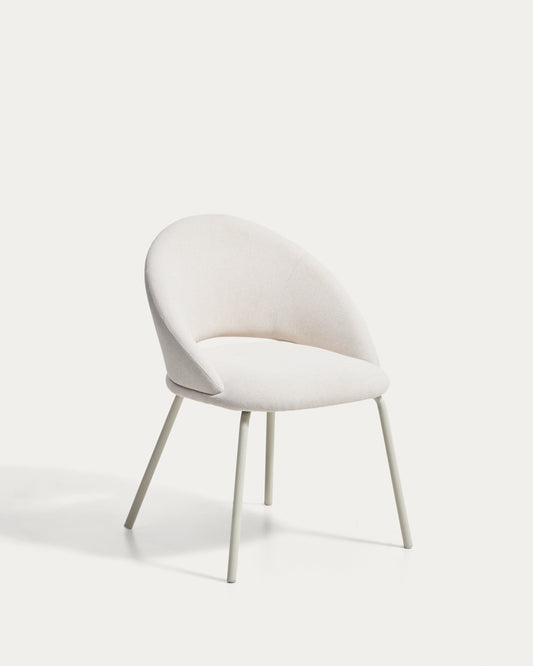 Chaise Bonali en chenille beige et pieds en métal beige FSC Mix Credit