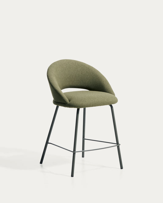 Tabouret Bonali en chenille verte et pieds en métal vert FSC Mix Credit 65 cm