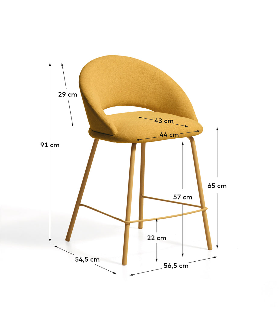 Taburete Bonali de chenilla mostaza y patas de metal mostaza FSC Mix Credit 65 cm