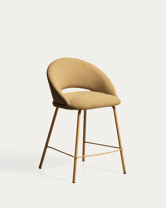 Tabouret Bonali en chenille moutarde et pieds en métal moutarde FSC Mix Credit 65 cm