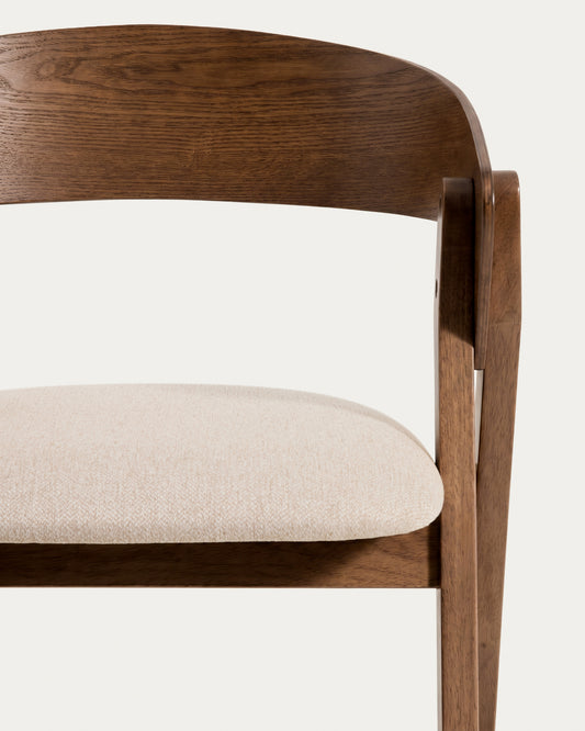 Tabouret Godia en placage de chêne avec finition ton noyer et chenille beige