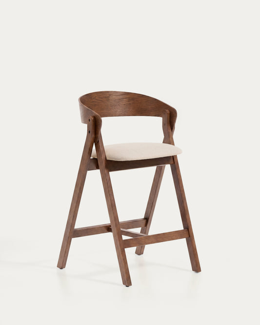 Tabouret Godia en placage de chêne avec finition ton noyer et chenille beige