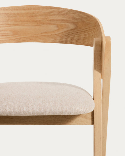 Tabouret Godia en placage de chêne avec finition ton naturel et chenille beige