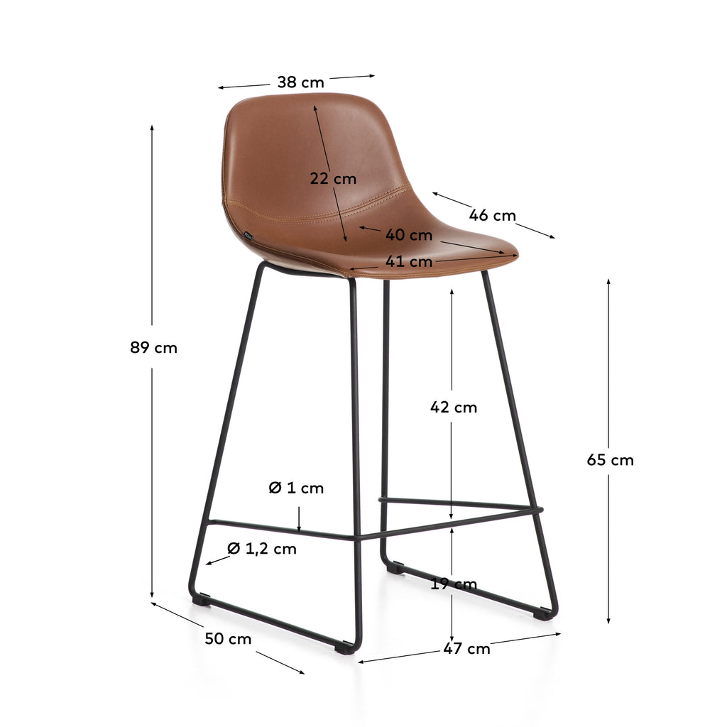 Tamboret Zahara de poliuretà marró amb potes d’acer amb acabat negre de 65 cm FSC 100%
