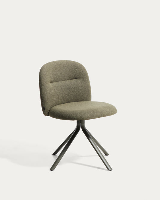 Chaise pivotante Arino en chenille verte et pieds en métal vert FSC 100%