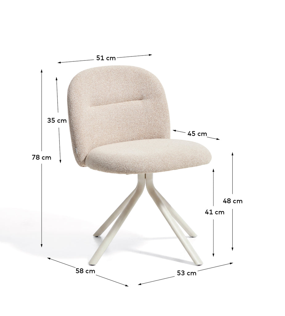 Silla giratoria Arino de chenilla beige y patas de metal beige