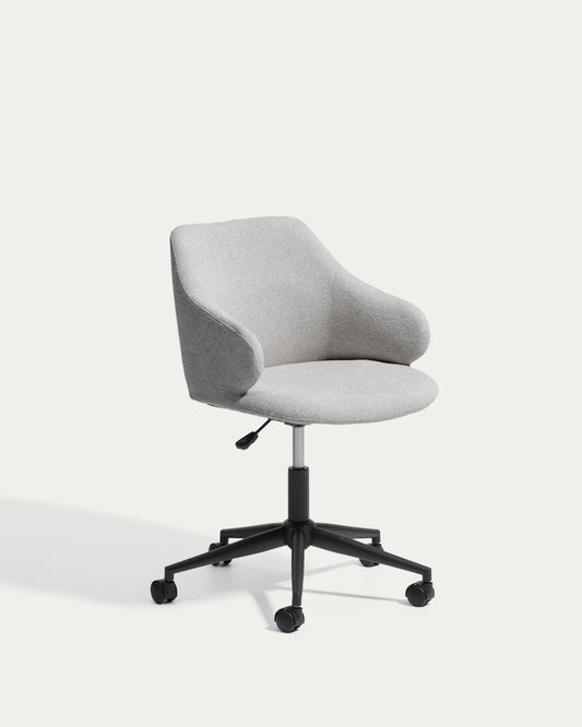 Silla de escritorio Einara chenilla gris y patas de acero negro