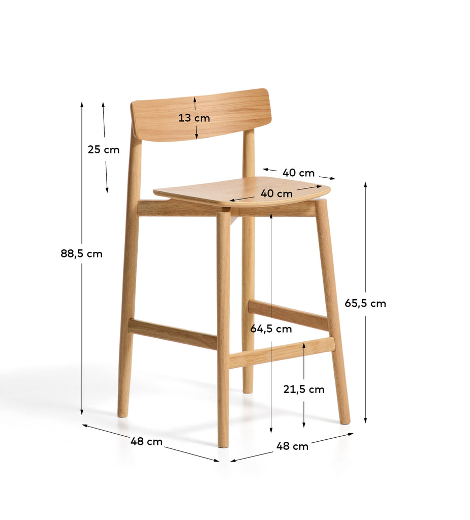 Tabouret Evera avec dossier en placage de chêne avec finition ton naturel 65 cm 