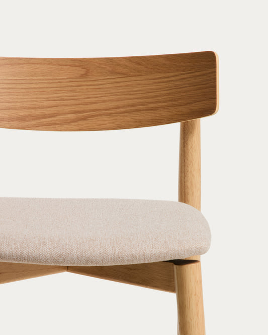 Tamboret Evera amb respatller de xapa de roure amb acabat en to natural i xenilla beix 65 cm