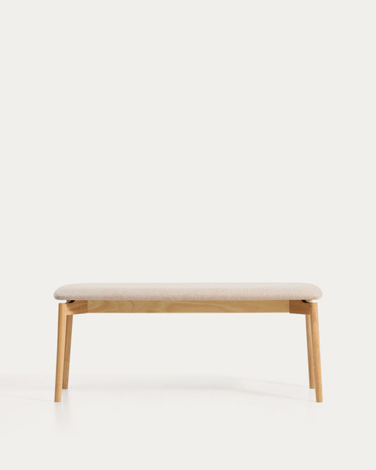 Banc Evera en placage de chêne avec finition ton naturel et chenille beige 122 cm