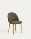 Chaise Meila en chenille verte et pieds en bois de frêne avec finition ton naturel 