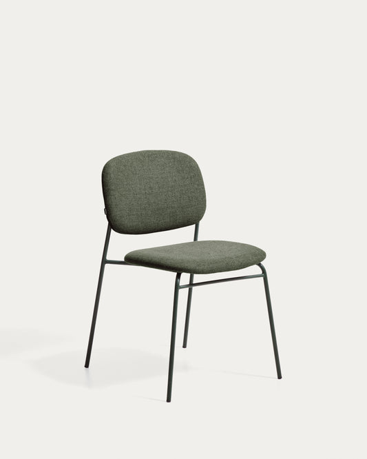 Chaise empilable Meli en chenille verte et pieds en métal vert FSC Mix Credit