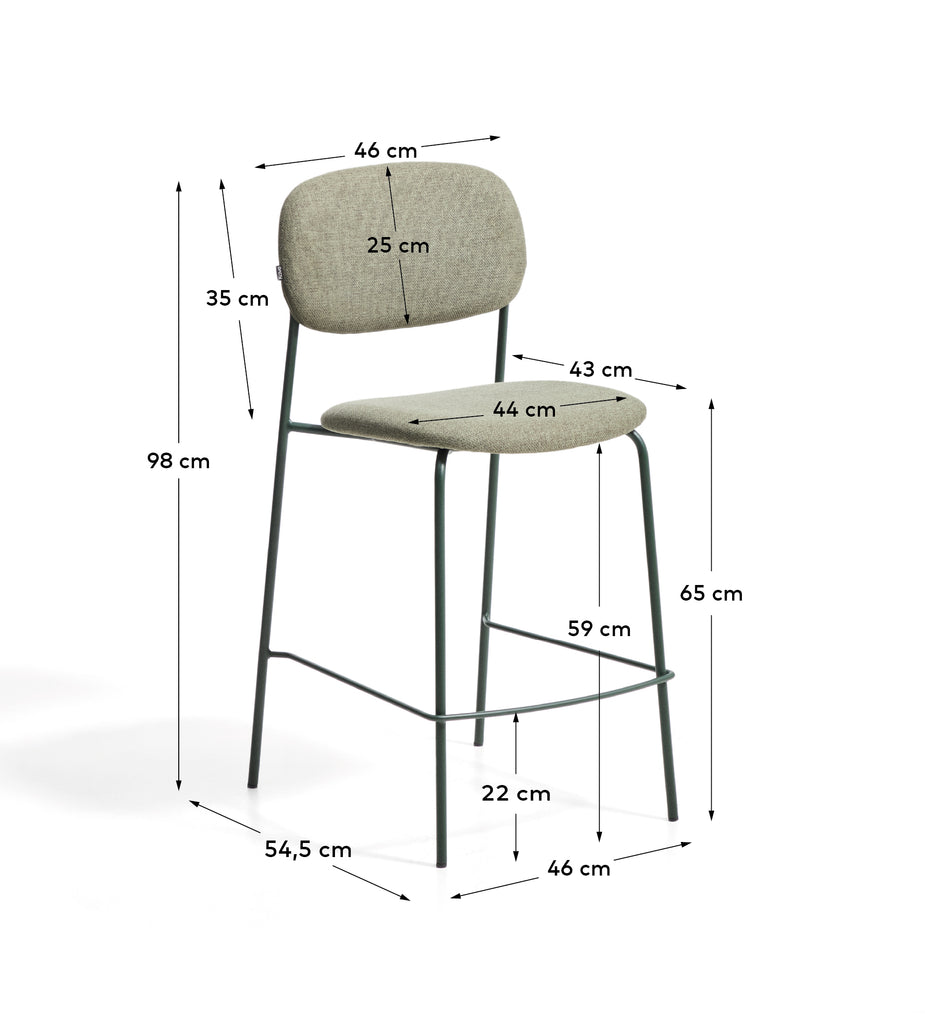 Tamboret apilable Meli de xenilla verda i potes de metall verd FSC Mix Credit 65 cm