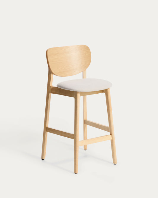 Tabouret Ludara en placage de chêne et chenille beige 65 cm